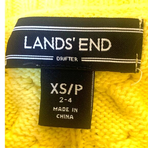Lands’ End Cable Knit Sweater XS/P 2-4 Yellow Crew Neck Pullover Long Sleeves - Picture 3 of 7